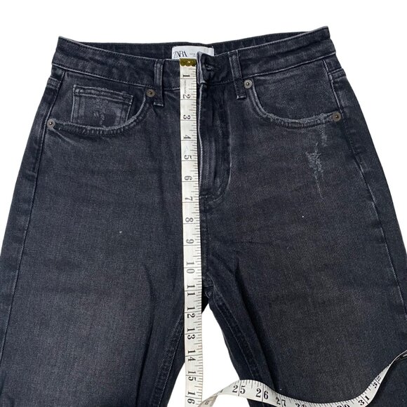 Zara Women's Mom Fit Distressed Dark Washed Jeans, size US 4 - Picture 9 of 13